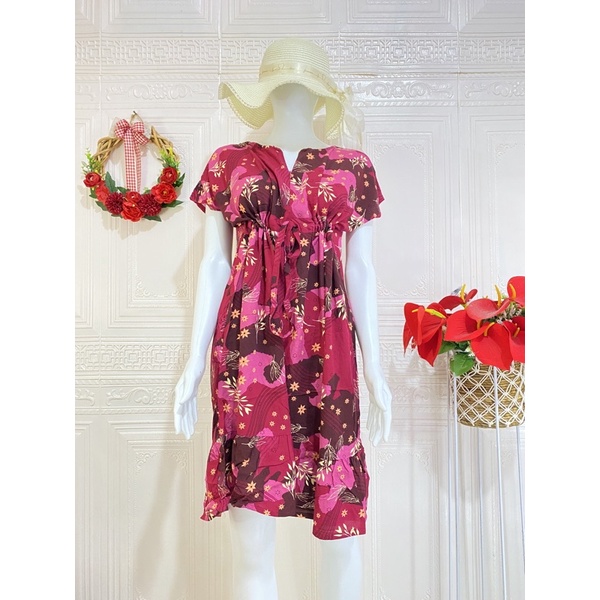 Daster ruffle serut / daster ruffle busui viral / daster serut rempel selutut-RedPinkFl