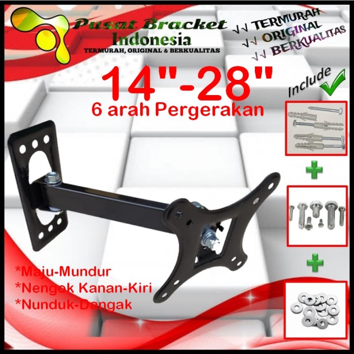 Bracket Tv 14 Monitor Lengan 14&quot; s/d 28&quot; 6arah Fleksible PBI.SWKNM-002