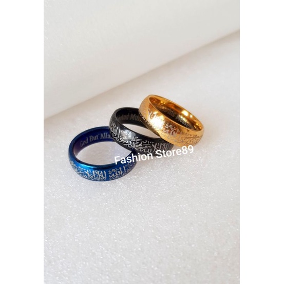 Cincin Titanium Tauhid biru hitam gold antikarat cincin Titanium impor