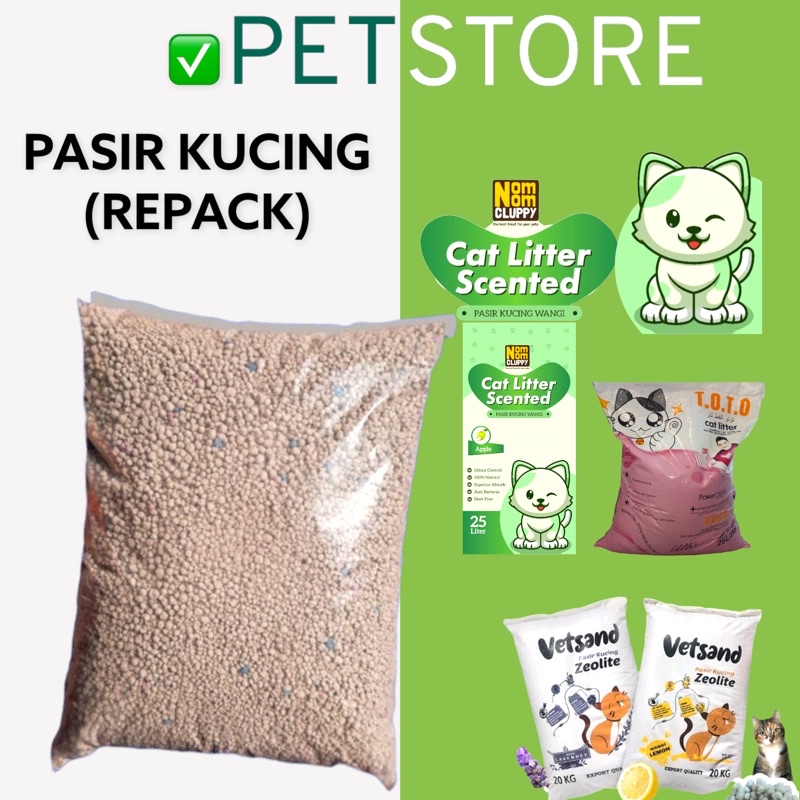 Pasir Kucing Pasir Gumpal Wangi ZIPPER LOCK Repack 1Kg