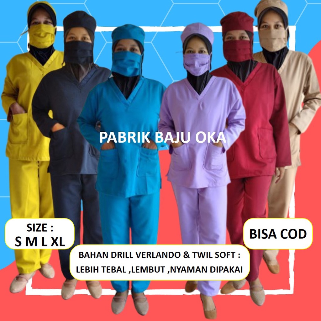 Baju Jaga Ok Oka Seragam Operasi Dinas Dokter Perawat  Suster Bidan Petugas Medis Scrub Lengan Panja