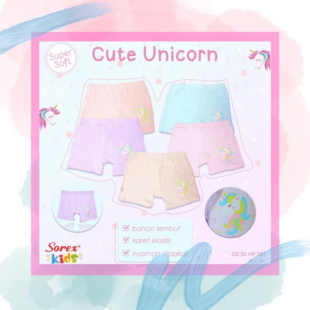 Sorex KIDS GIRL Celana Dalam Boxer Anak Perempuan Cute Unicorn HP 787
