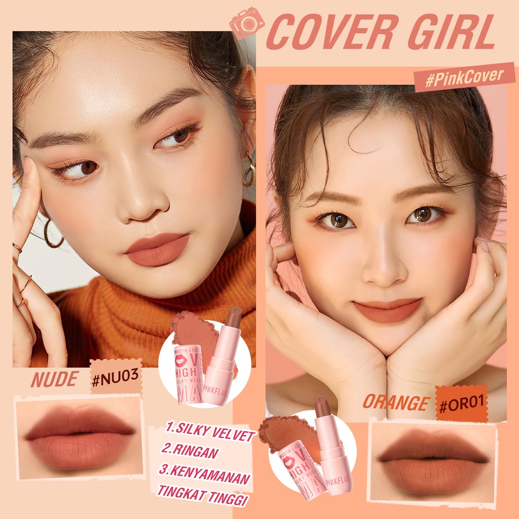 PINKFLASH PinkCover Cover Girl Velvet Matte Cream Lipstick High Pigment Lasting Silky Soft Smooth Creamy Not Dry Halus dan lembut