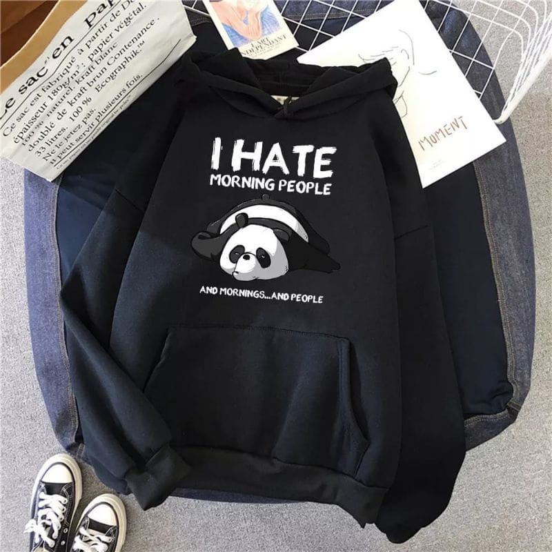 I HATE MORNING PEOPLE  Sweater Bahan Flece Outerwear  / Oversize Korean Fashion Sweatshirt Crewneck Terbaru