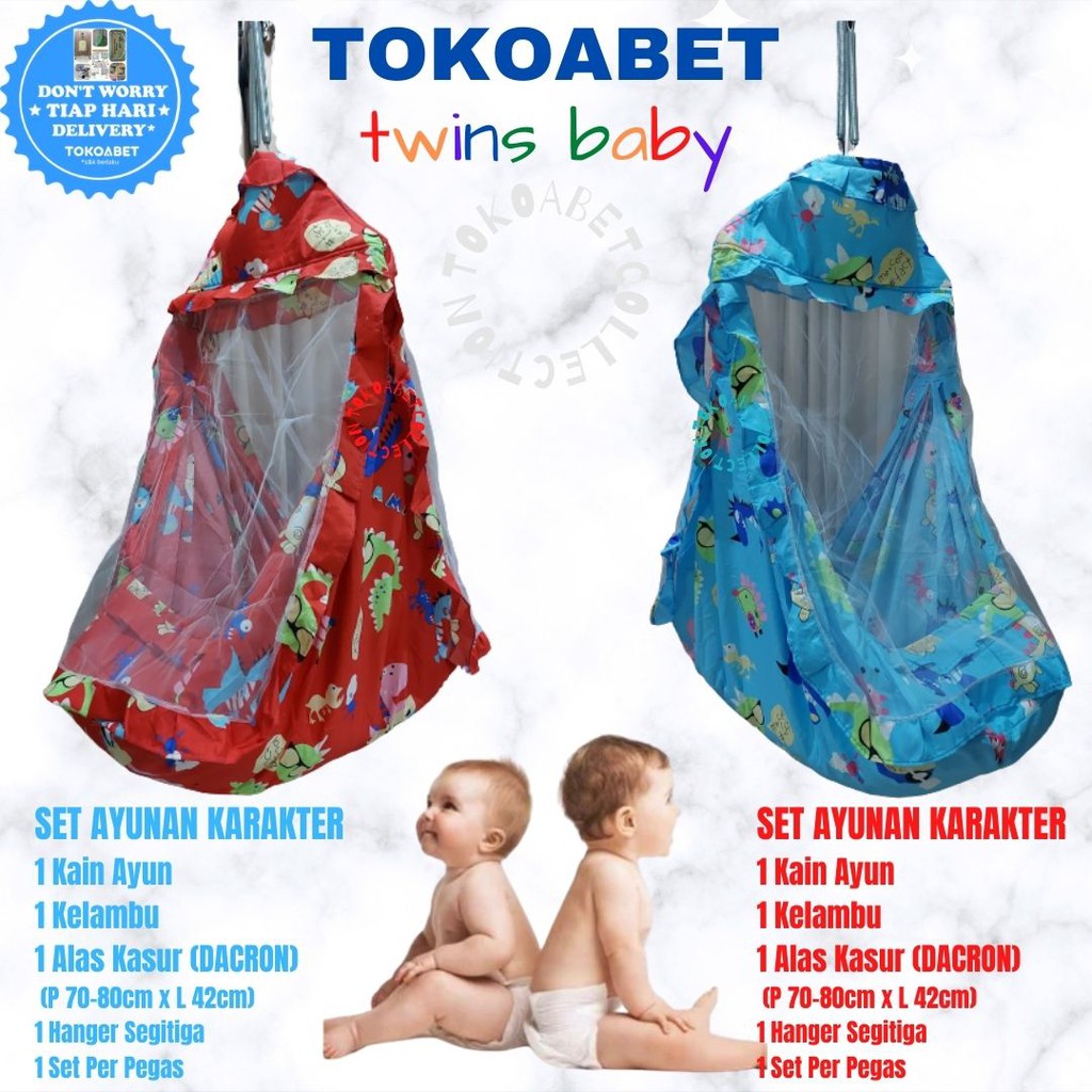 SET TWINS Ayunan kain karakter manual perlengkapan tidur bayi lengkap kain kelambu per hanger