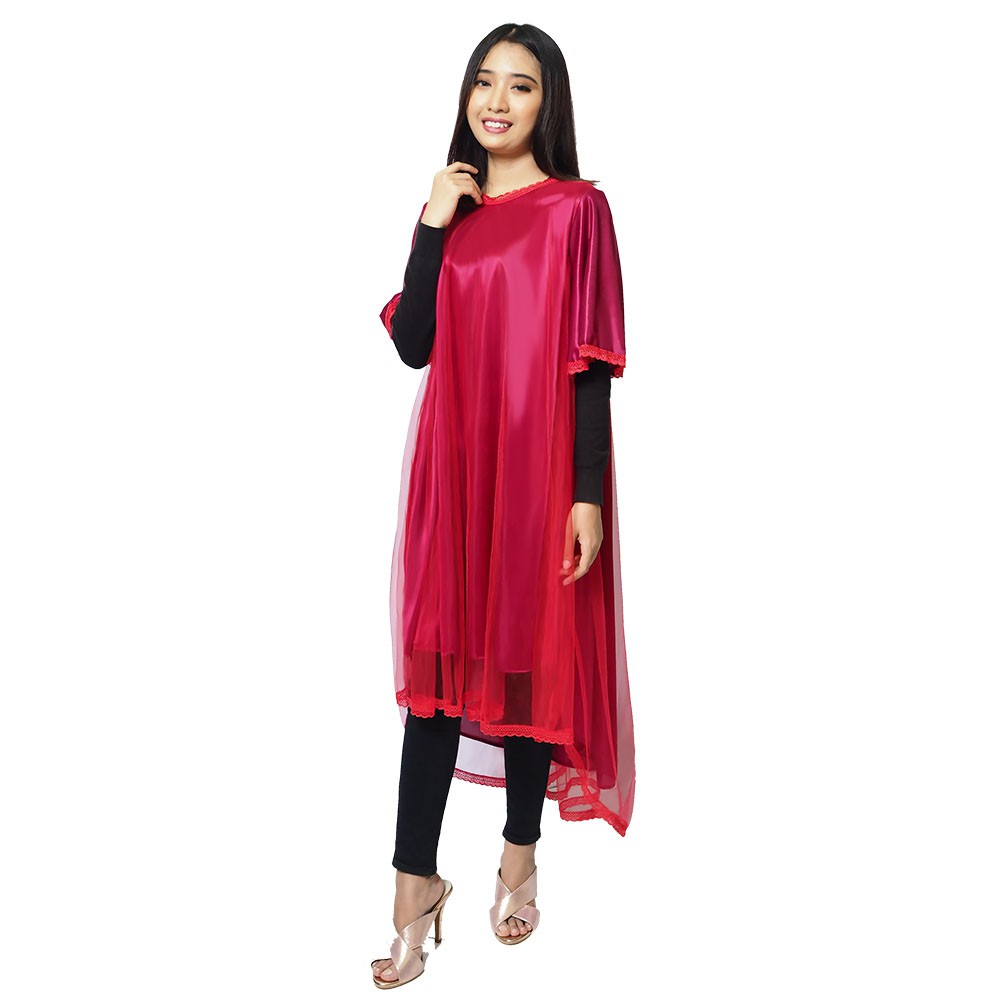 FOLVA tunik baju muslim lebaran satin 1135RGM merah all size