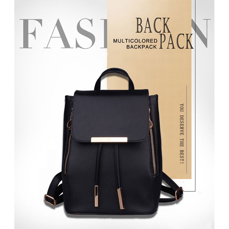 Tas Kulit Ransel Wanita Japan Style - Hitam