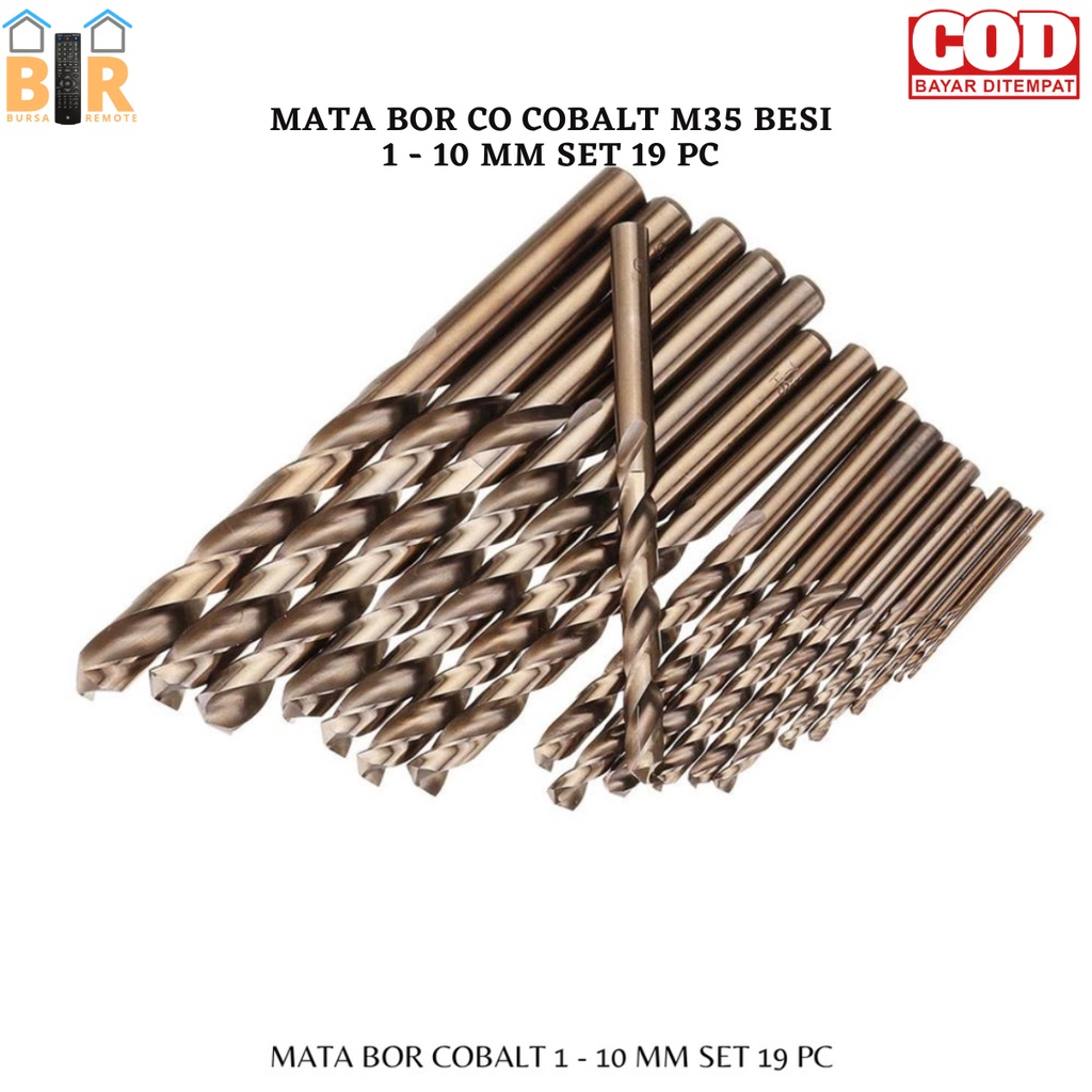 SET 19pcs MATA BOR putar CO COBALT M35 BESI 1 - 10mm Alat Daya untuk Pengeboran Lubang Logam Aluminium Baja Tahan Karat