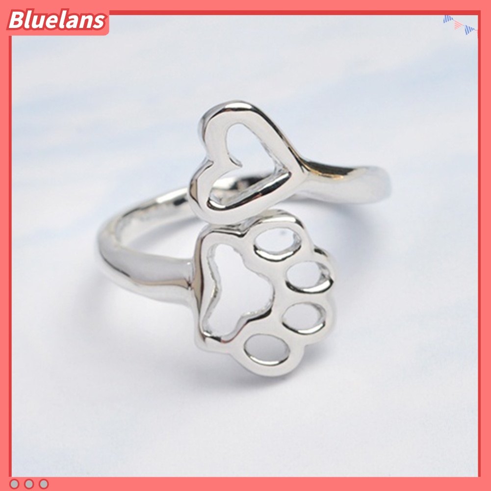 Bluelans Adjustable Opening Ring Hollow Love Heart Dog Paw Ring Jewelry for Dog Owner