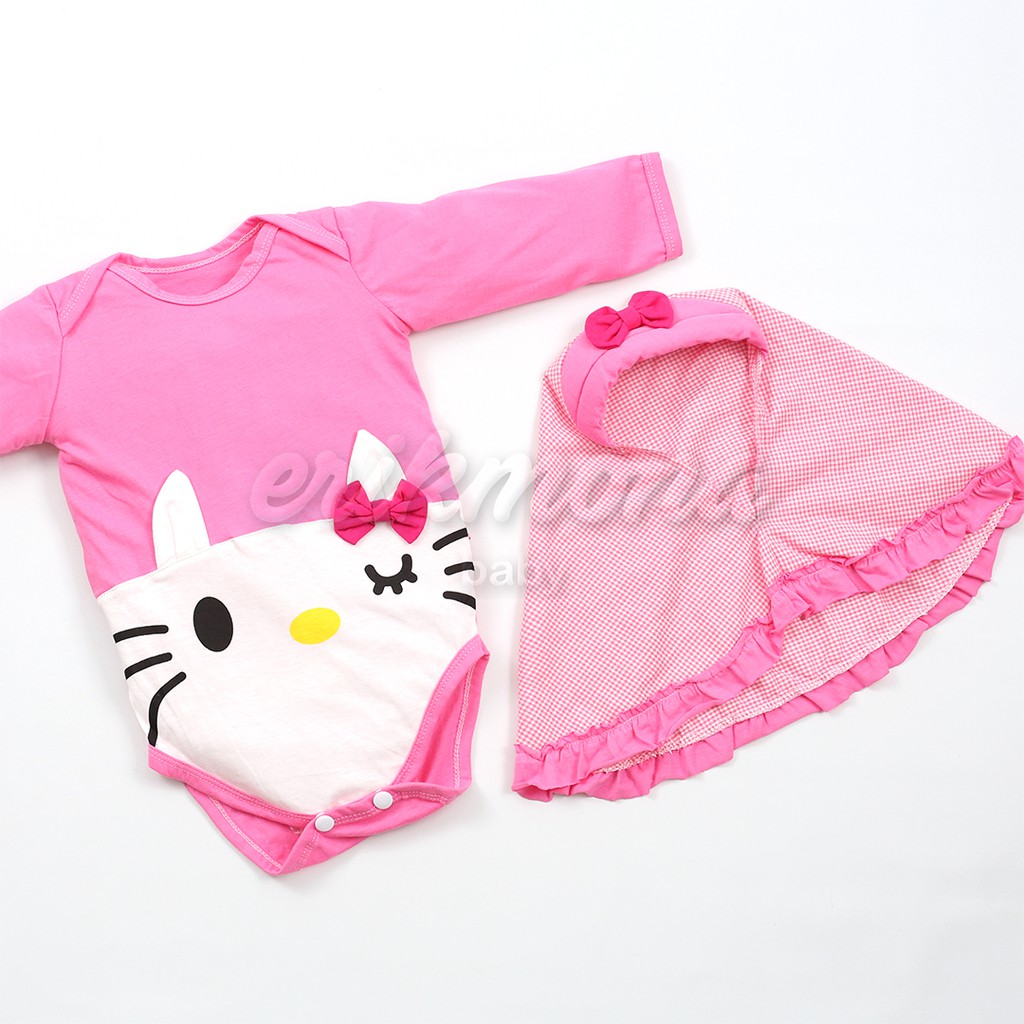 Ermon Baby - Jumper Bayi Perempuan Jumper Baby Cewek Lucu Hijab Karakter Hellokitty + Hijab / Jilbab Usia 0 - 12 Bulan