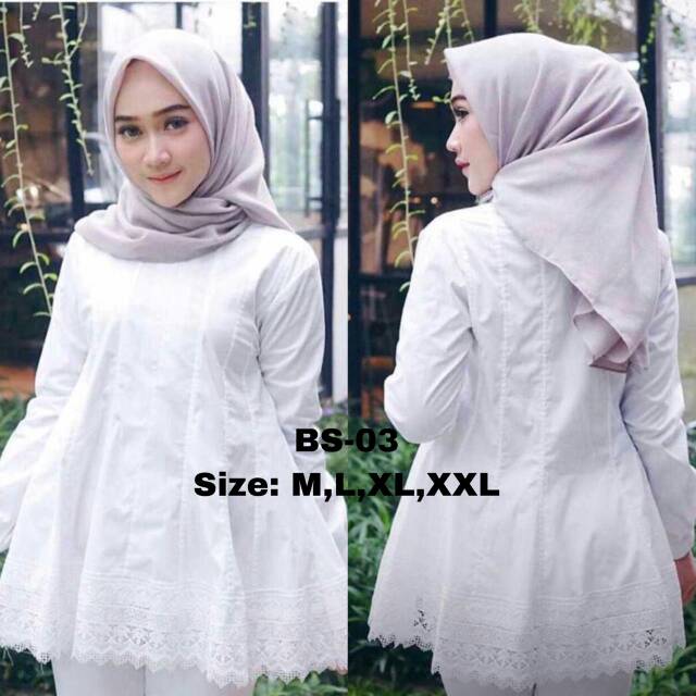 Pakaian Blouse Atasan Putih Wanita Kerja Casual Fashion Muslim Baju Putih Terlaris PNS  ( BS 03 )