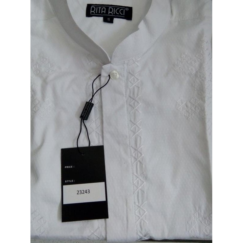 ♀ Kemeja Koko RITA RICCI bordir putih lengan panjang ukuran S- big size - S, PANJANG ℗