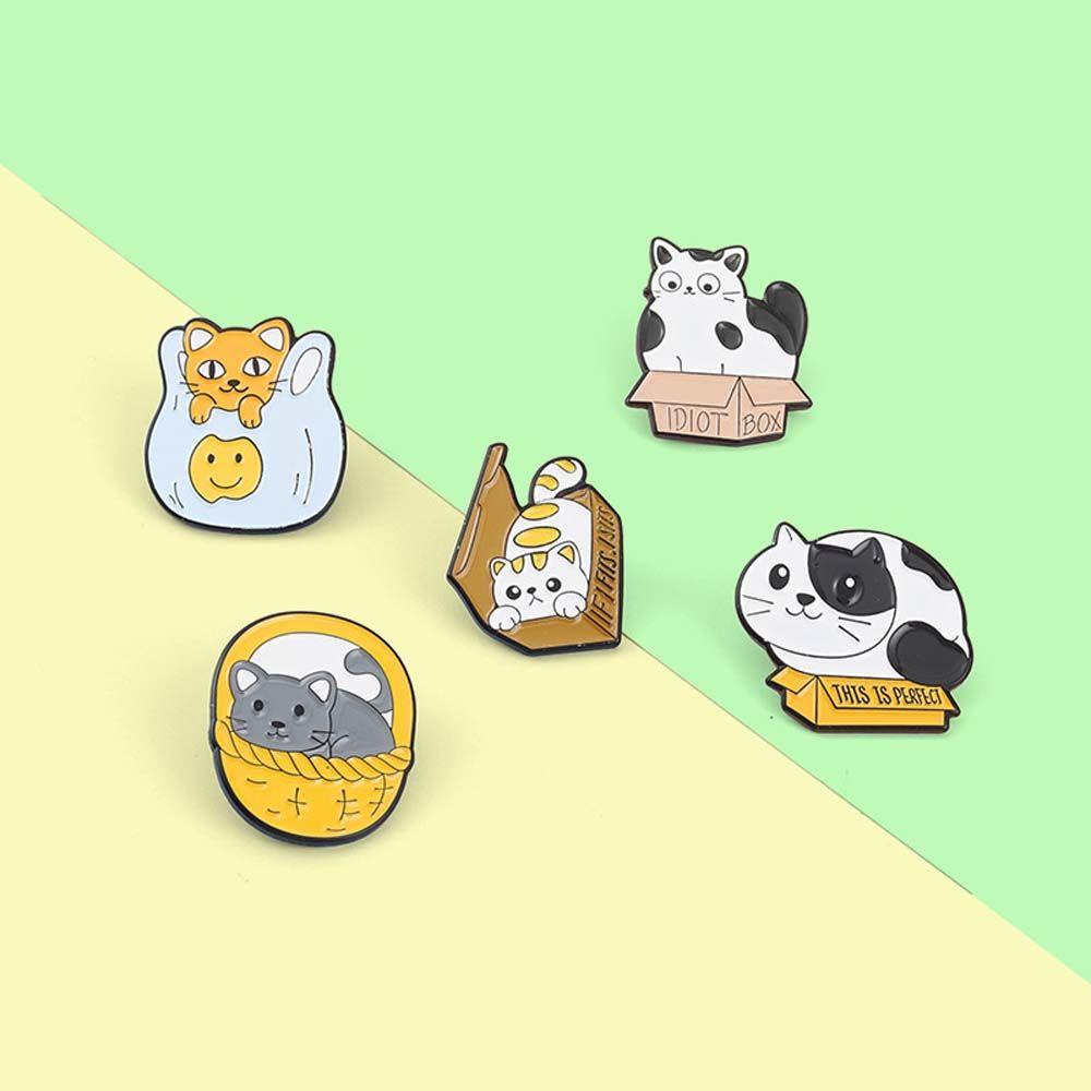 Mxbeauty Bros Kucing Trendi Hadiah Untuk Wanita Pria Perhiasan Aksesoris Kerah Bros Kartun Lencana Pin Enamel Pin
