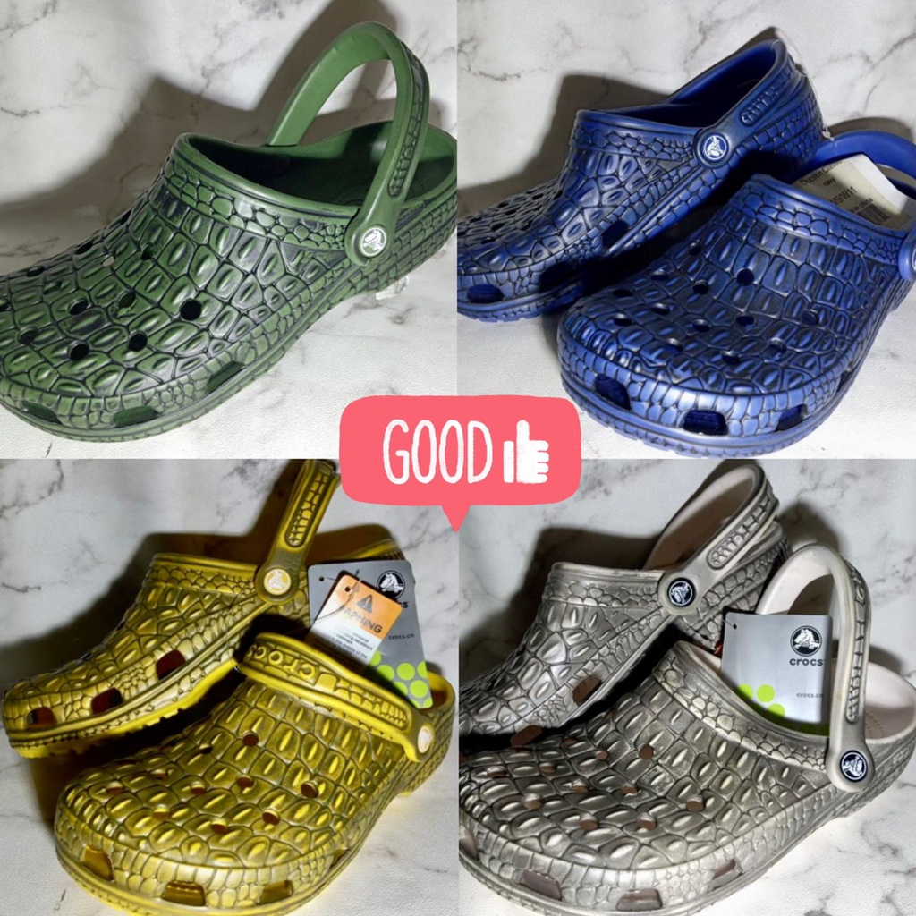 (ON SALE) Sandal Selop Crocs Pria Cowok Unisex Motif Kulit Buaya Sisa Ekspor Impor / Size 40-44