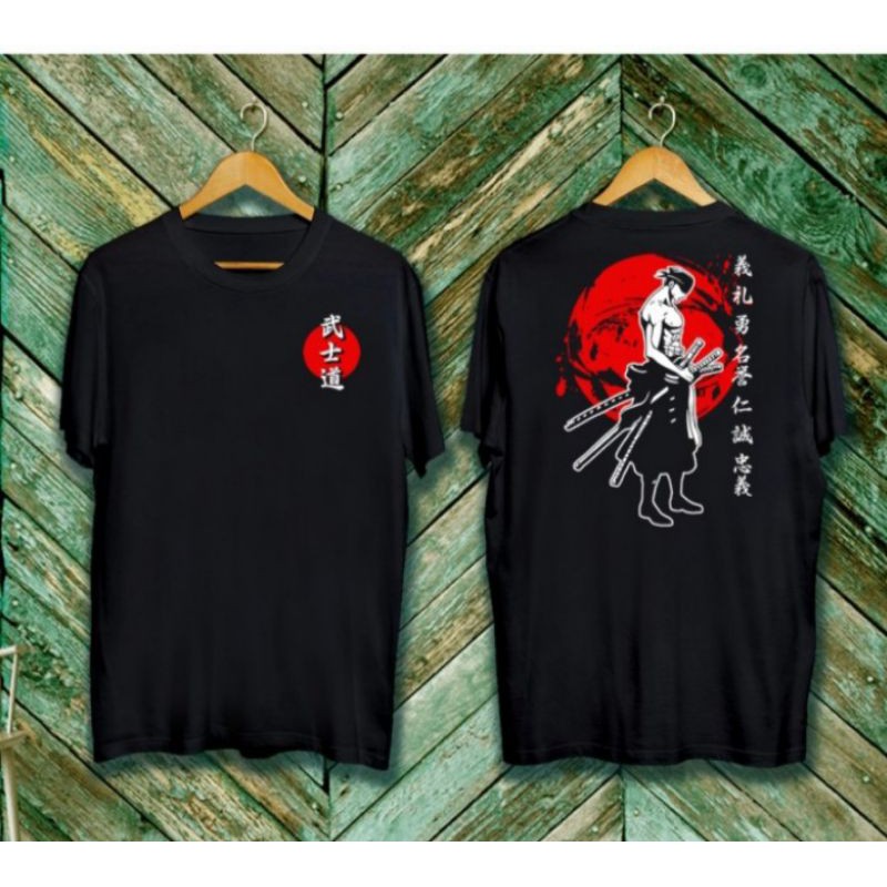 Kaos distro samurai logo merah hitam/T-shirt pria wanita/kaos keren-hitam