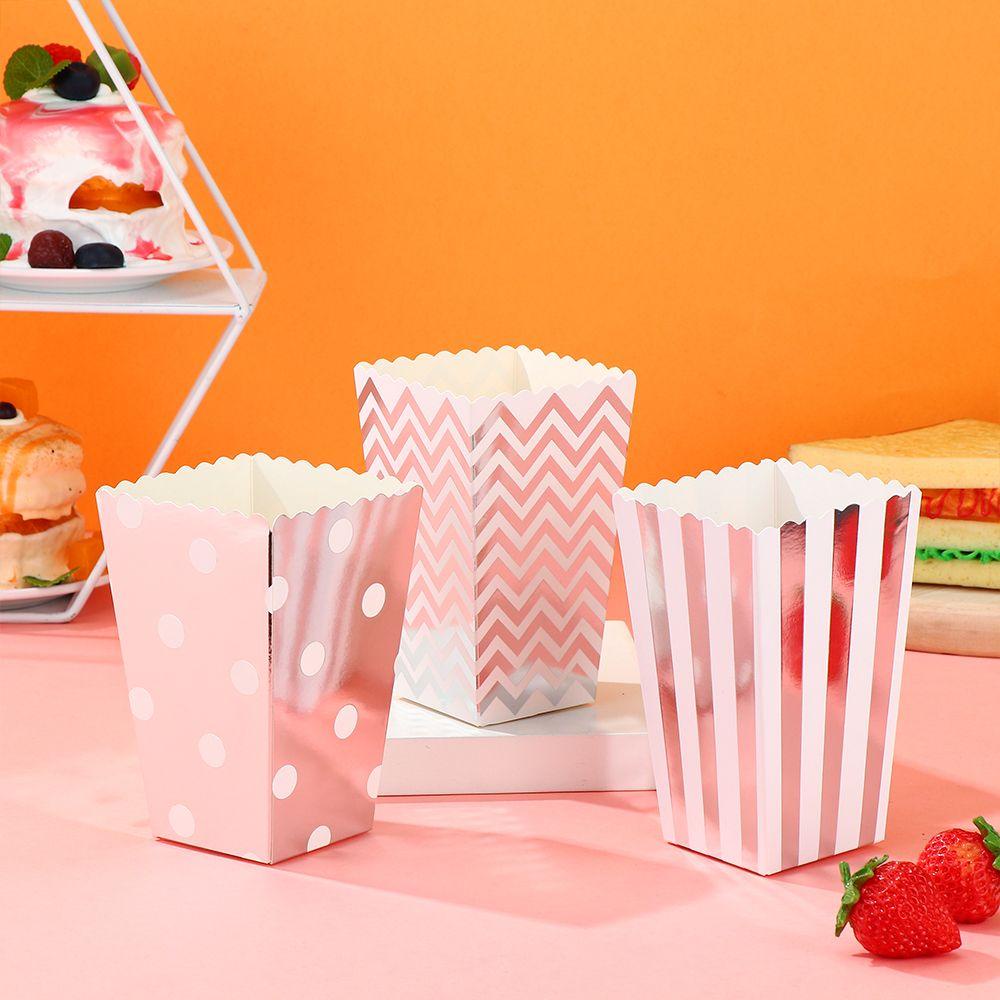 Solighter 6PCS Kotak Popcorn Elegan Kreatif Peralatan Makan Sekali Pakai Rose Gold Silver