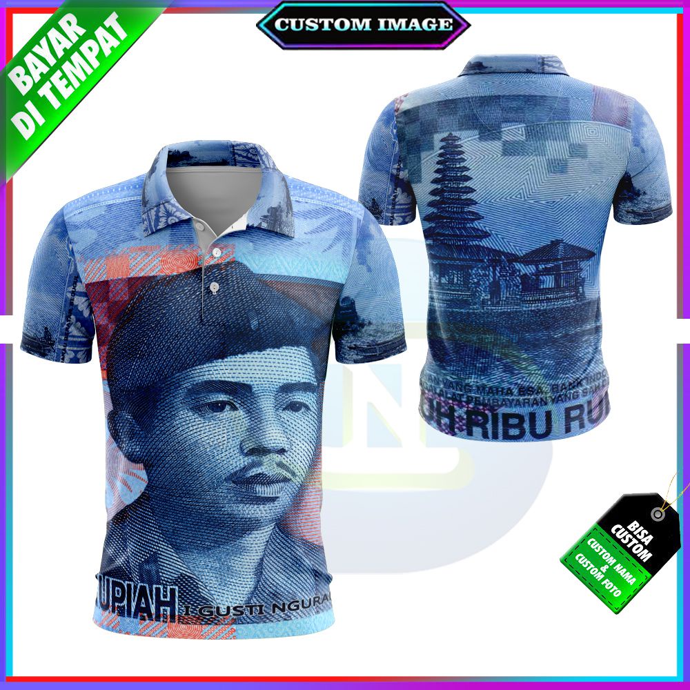 Jersey Kaos Baju Pria Polo Uang 50.000 Ribu/ Kaos Pria Uang Lima Puluh Ribu Rupiah Custom Fullprint