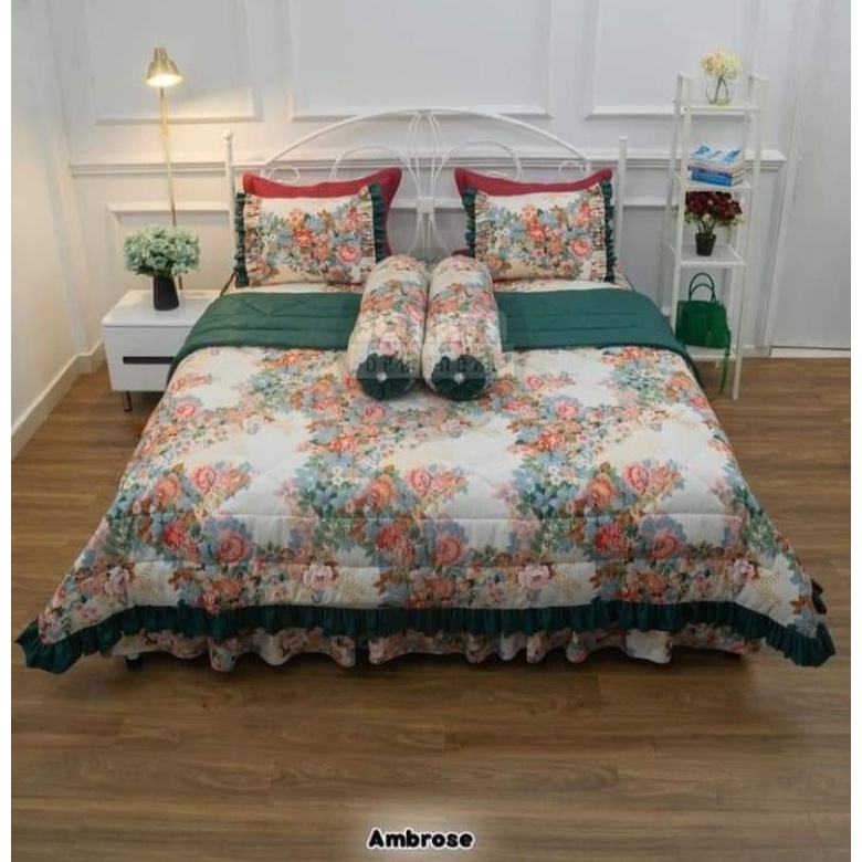 seprei rumbai set bedcover rumbai Ukuran 180*200*20 motif LV bahan katun lokal