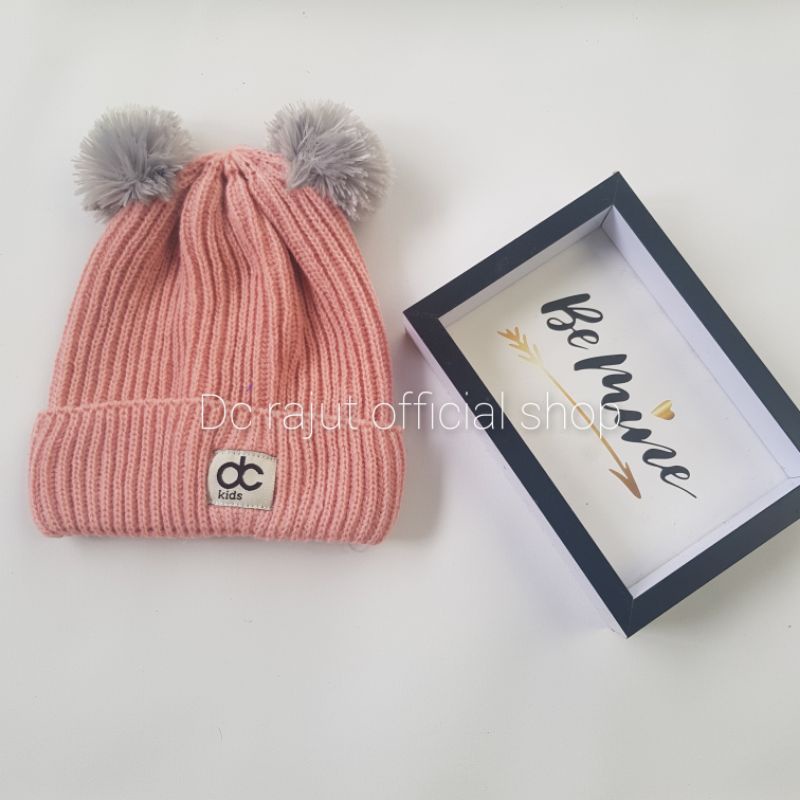 Topi Rajut Anak Pompom Kupluk Rajut Anak Bayi Pompom-Dusty