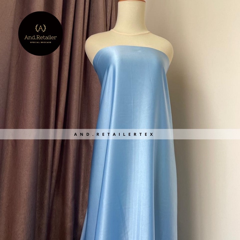 Bahan Kain Satin Maxmara Original Pure Silk Warna Baby Blue Biru Langit Biru Muda