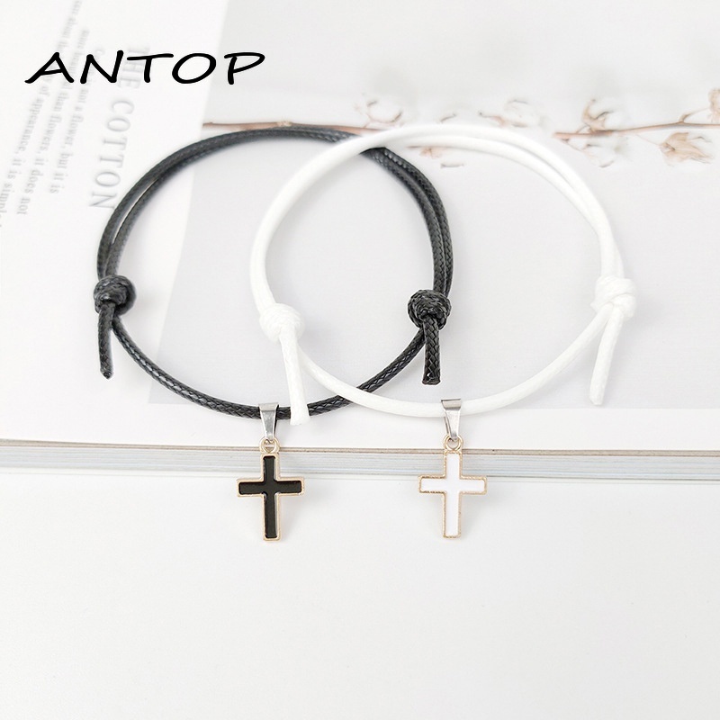 2 Pcs Gelang Couple Tali Lilin Untuk Persahabatan/bestie Pasangan Cross ANTOP