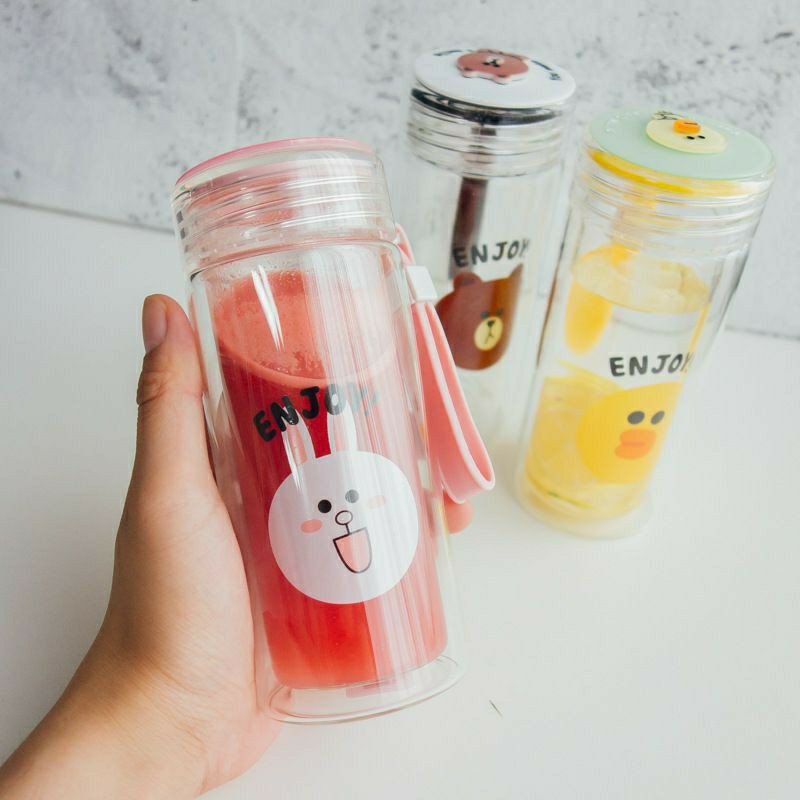 ( GARANSI PECAH )botol minum kaca dua lapis/ botol infuser water dan tahan panas ada penyaringan nya