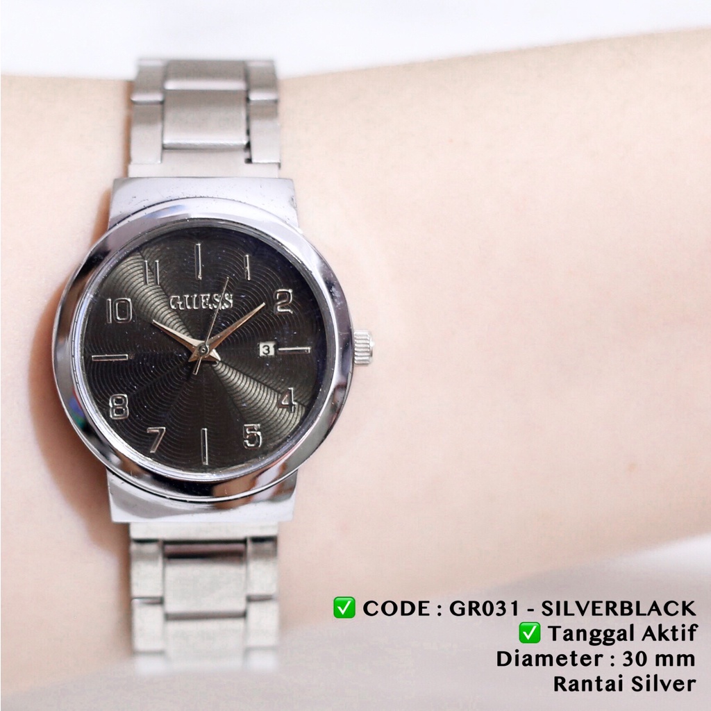 Jam tangan wanita guess rantai stainless tanggal aktif free baterai cadangan GR031