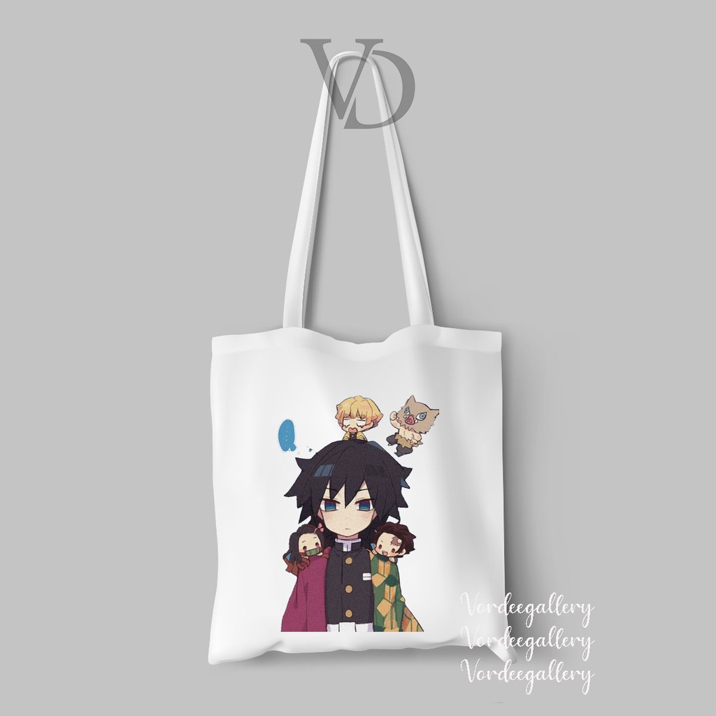 tote bag kanvas gambar demon slayer / tas anime jepang