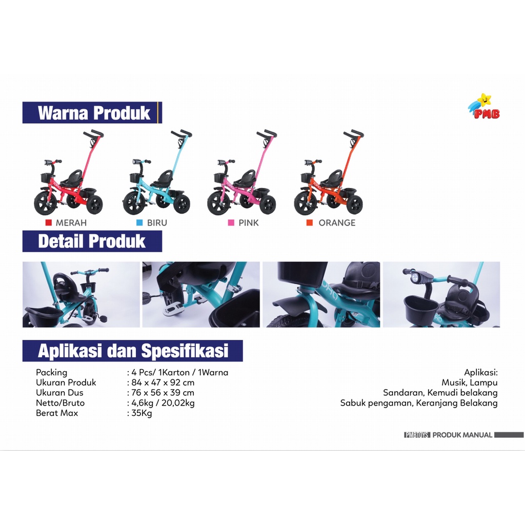 Sepeda Anak Tricycle IORA TC03 PMB TOYS Roda Tiga Garansi Original SNI COD-1