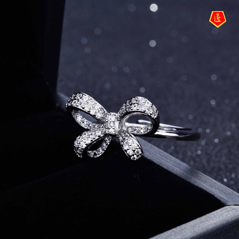 [Ready Stock]Three-Dimensional Bow Women's Ring Full Diamond Luxury