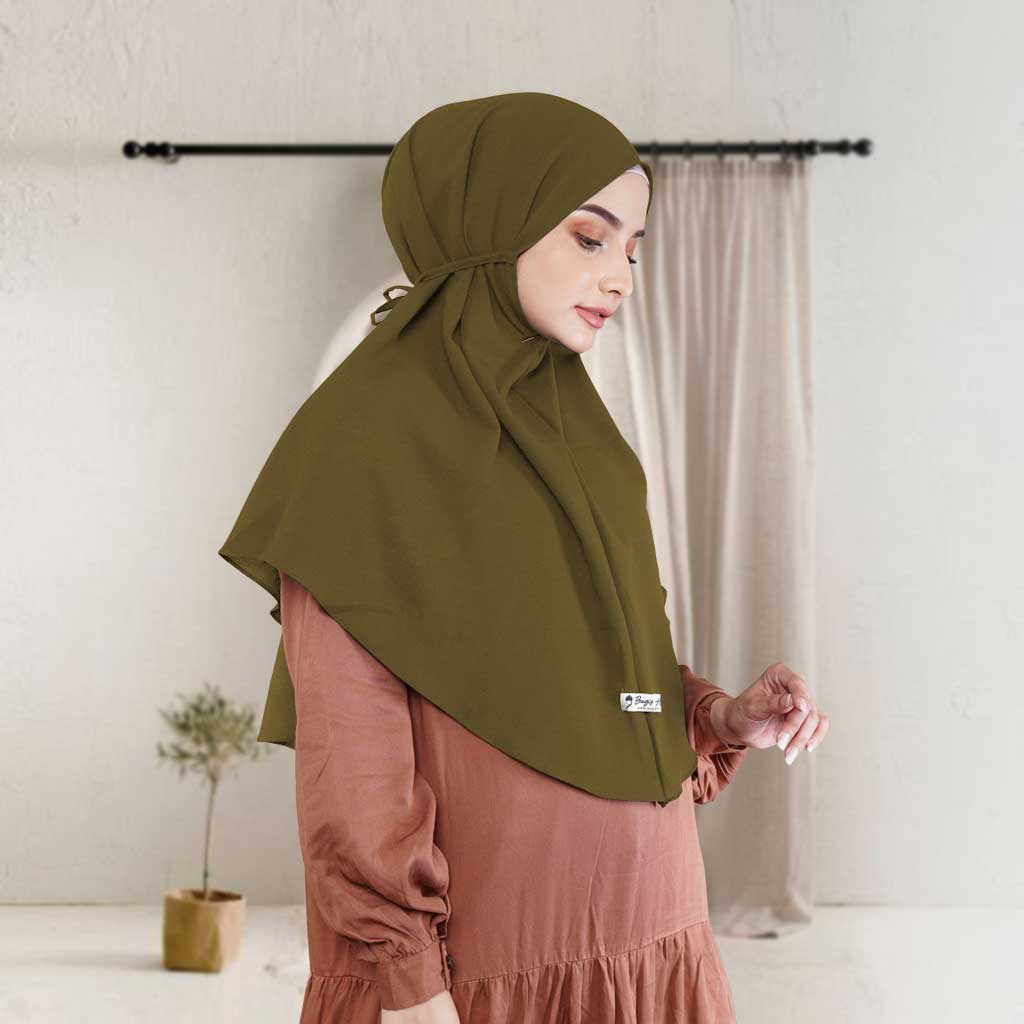 Bugis Hijab - Bergo Maryam Polos - Ukuran L - Bergo Instan-GREEN MOSS
