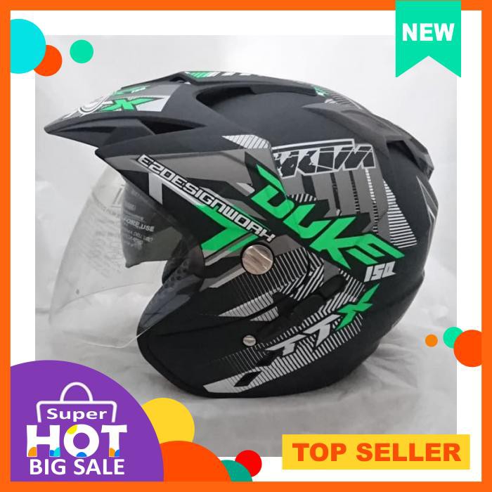 HELM DMN 2 KACA DOUBLE VISOR DUKE BLACK DOFF GREEN