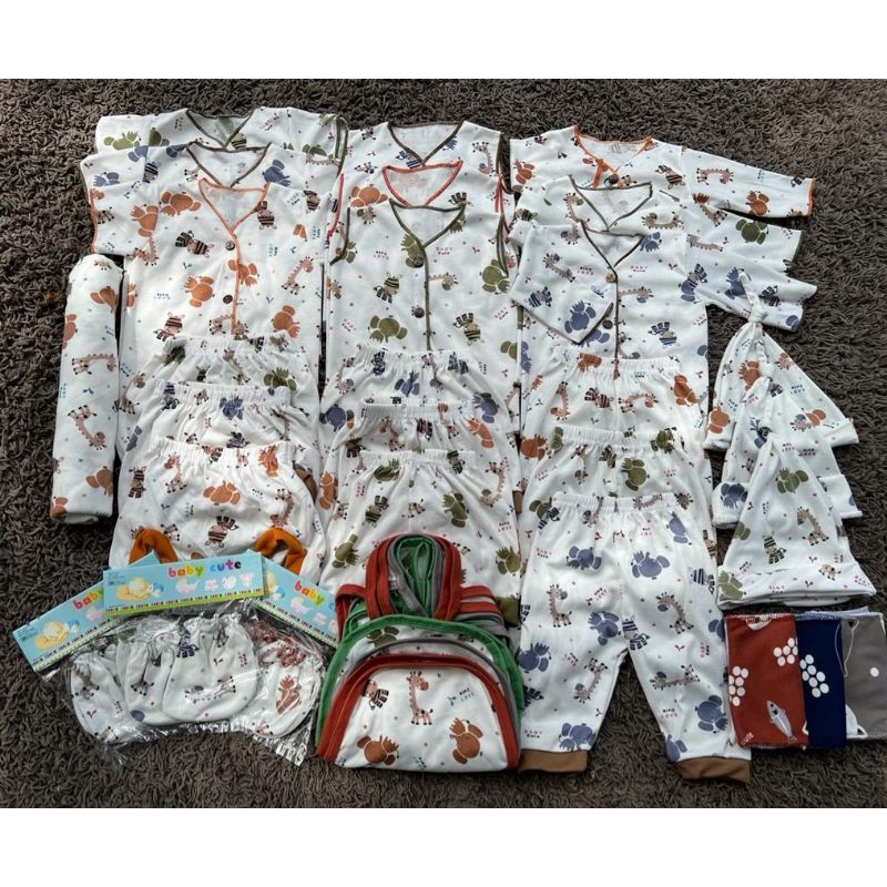 35pc Paket lahiran Hemat Lengkap Baju Bayi Baru lahir/Newborn celana bayi  popok, topi sarung tangan kado printing SNI Promo 8.8