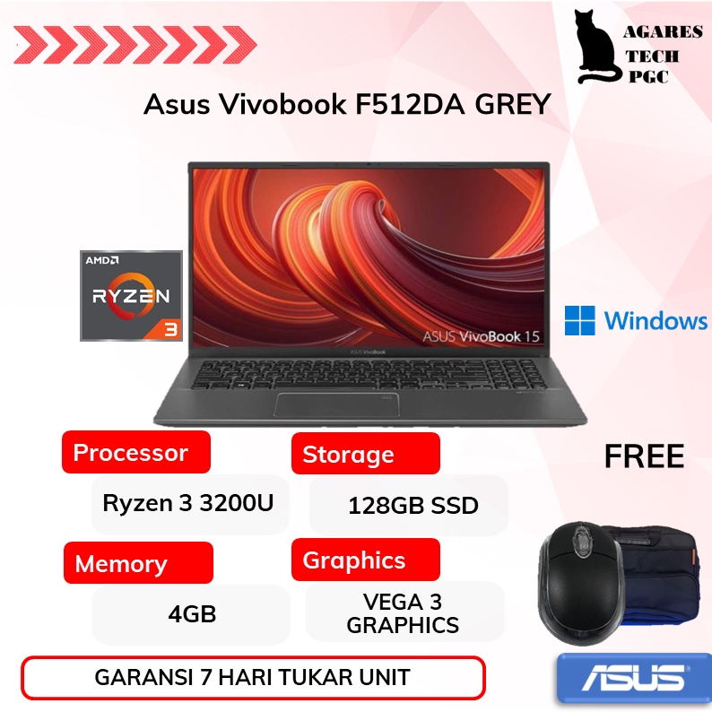 Asus Vivobook F512DA Ryzen 3 3200 4GB 128GB SSD VGA AMD RADEON Vega3 W10 15.6 FHD