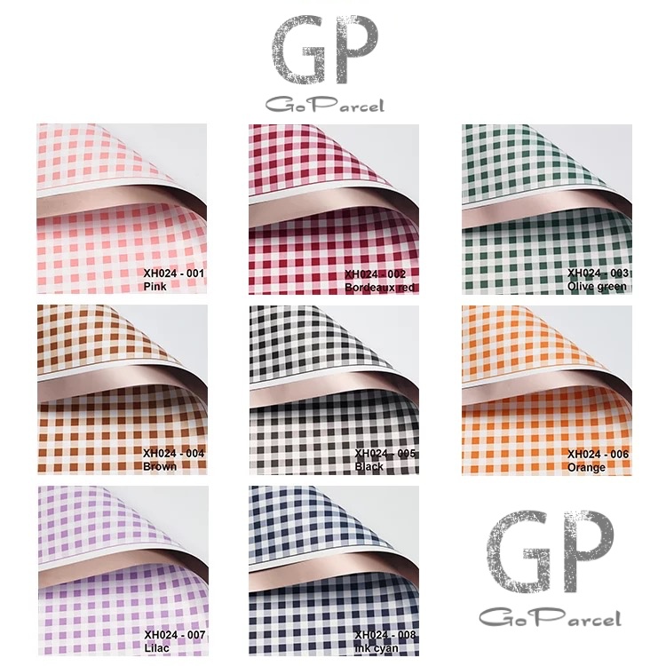 ( 5 Lembar ) BICOLOR GOLD CHECKERED - FLOWER WRAPPING PAPER KOREAN PLASTIC PLASTIC CELLOPHANE KERTAS BUNGA BUKET FLORIST WATERPROOF DOUBLE COLOR BROWN TUMERIC LILAC