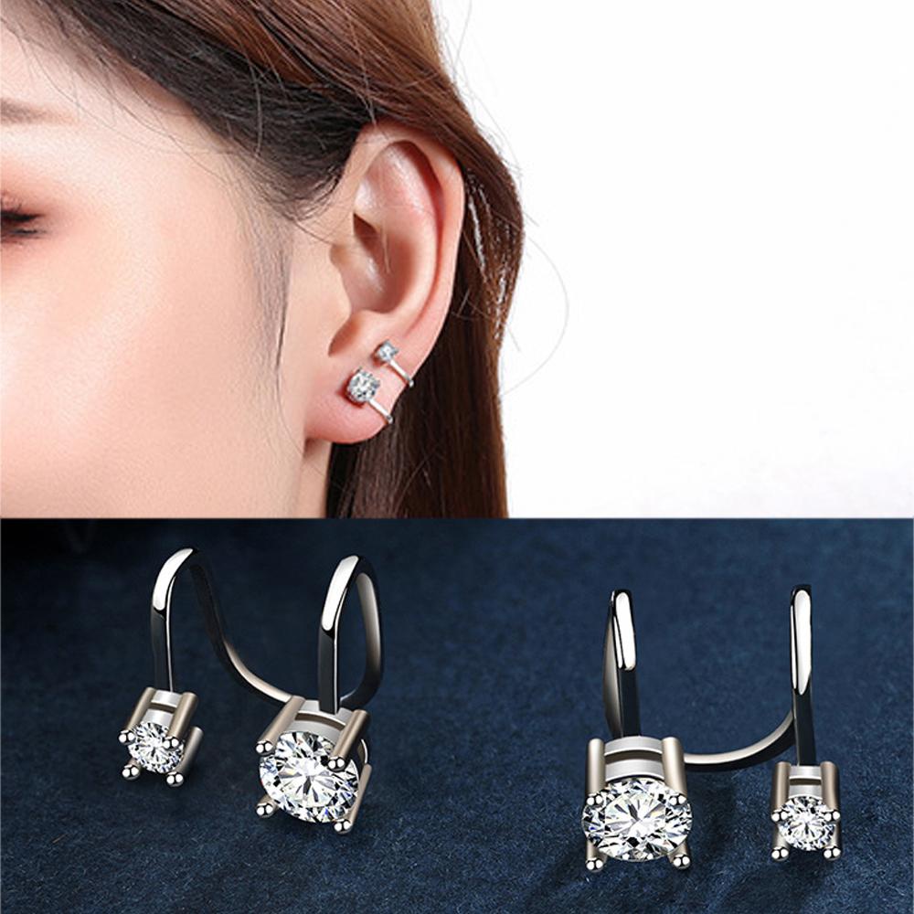 Solighter Zircon Ear Cuff 6mm 4mm Wanita Pria Perhiasan Anting Non Piercing