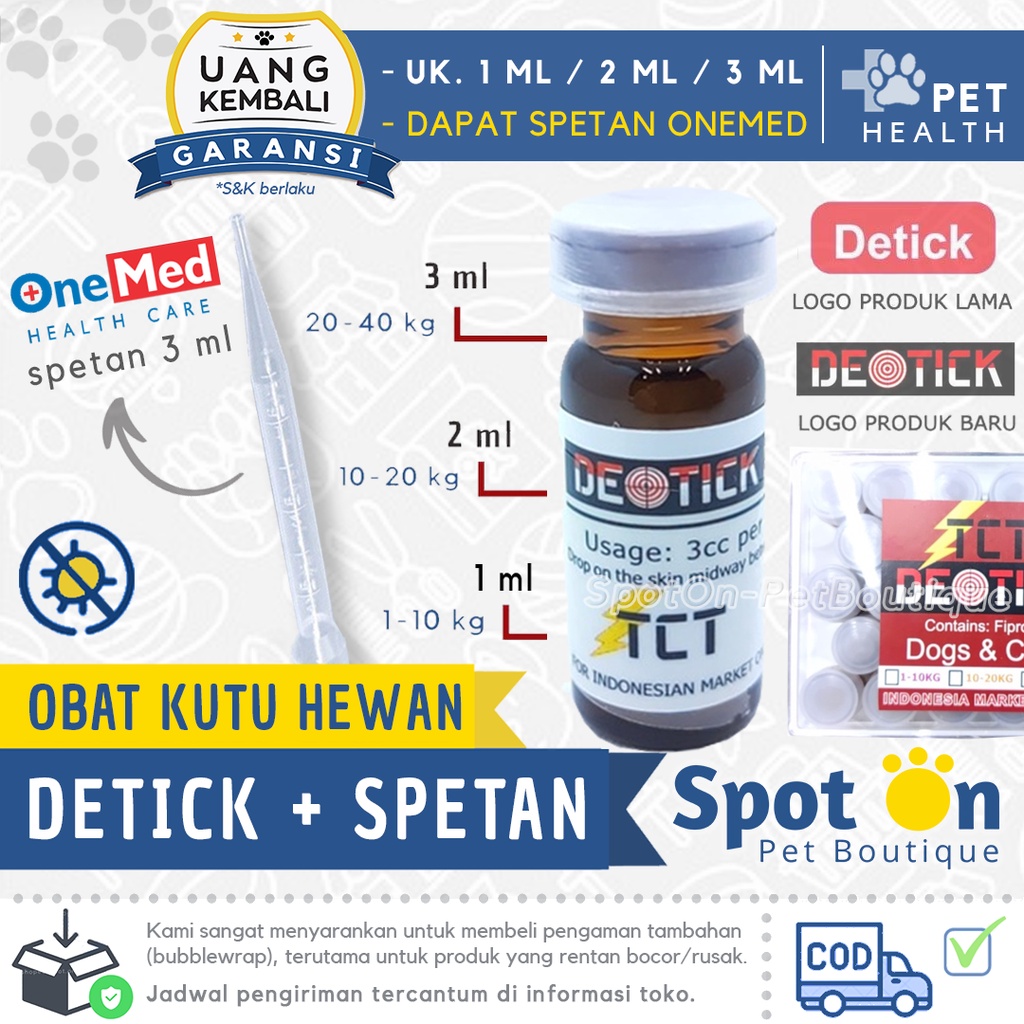 Obat Detick + Spuit Set Original 3 ml | Obat Kutu Detick 1ml 2ml 3ml | Anti Kutu Kucing &amp; Anjing 10kg 20kg 40kg