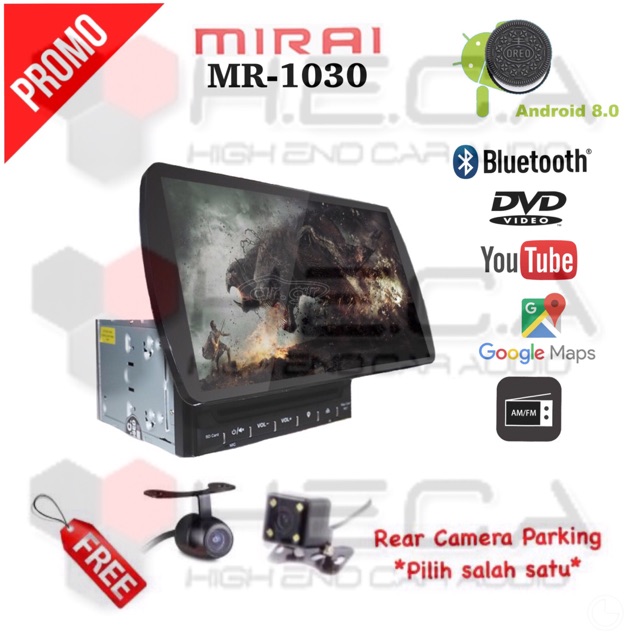 MIRAI MR-1030 Android 10-inch Head Unit DVD Double din Tape Audio Mobil & Rear Camera Kamera Mundur