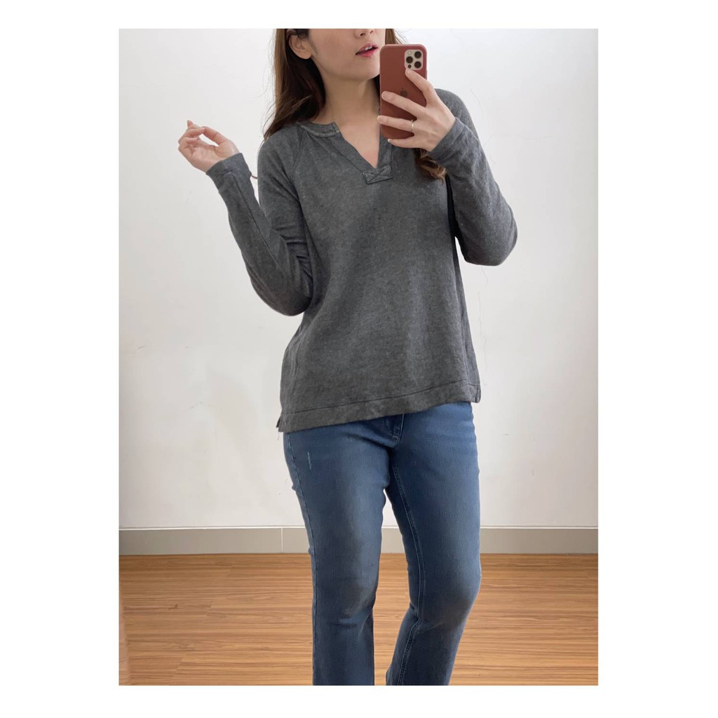 Old NY grey split neck longsleeve marled sweater