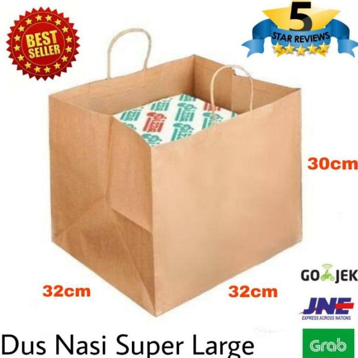 

(TERLARIS) READY STOK !!! 20 pcs Paperbag Dus nasi besar, jumbo, dos nasi/ tas
