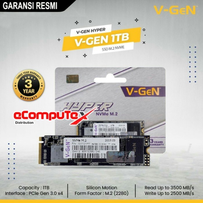 SSD SOLID STATE DRIVE V-GEN HYPER NVME M.2 1TB / 1 TB PCLE GEN 3.0 M2 GARANSI RESMI