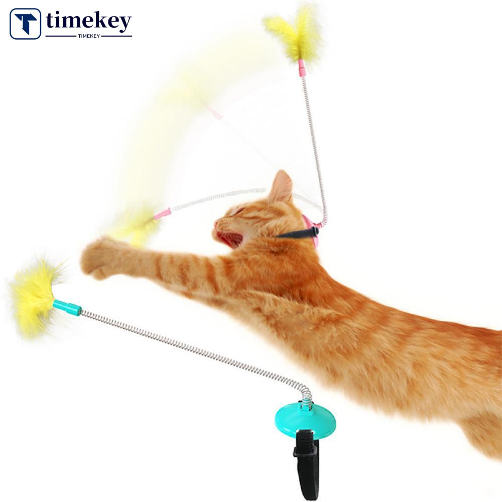 Timekey Mainan Interaktif Penggoda Kucing Peliharaan Desain Stick Rumbai Panjang Colorful H1Y1