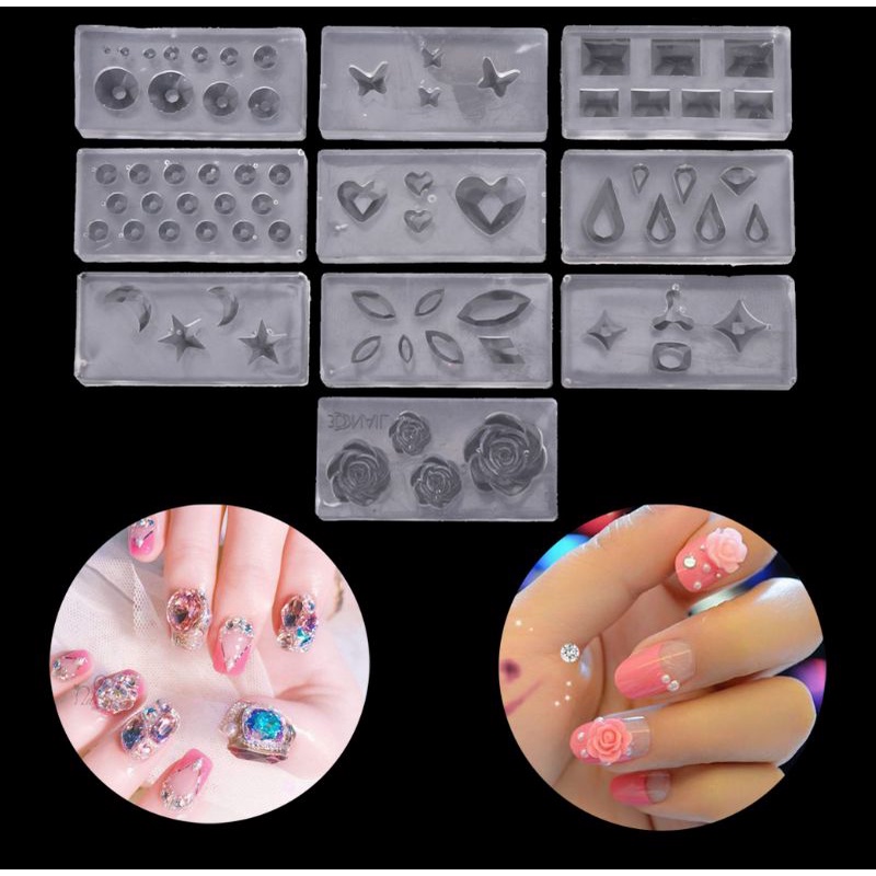 Siy 10pcs Cetakan Silikon Bentuk Daunbunga Untuk Nail Art Uv Gel Akrilik Diy