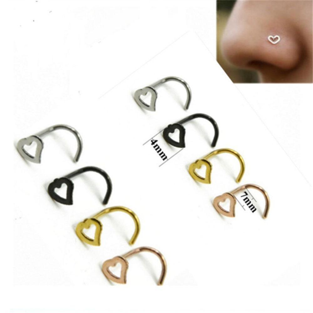 Timekey Anting Tindik Hidung Bentuk Hati Bahan Stainless Steel Gaya Punk Untuk Wanita L7O2