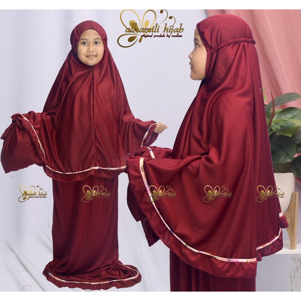 Mukena Anak List Polos Size M Usia 2-5 Tahun Bahan Jersey Termurah / Alody's Collection