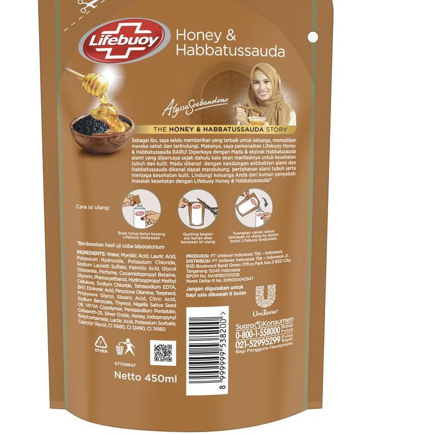 Lifebuoy Body Wash Sabun Mandi Cair Refill Honey Habbatussauda 450 ml