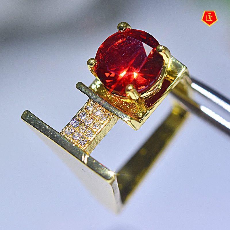 [Ready Stock]Fashion Ruby Creative Geometric Diamond Ring