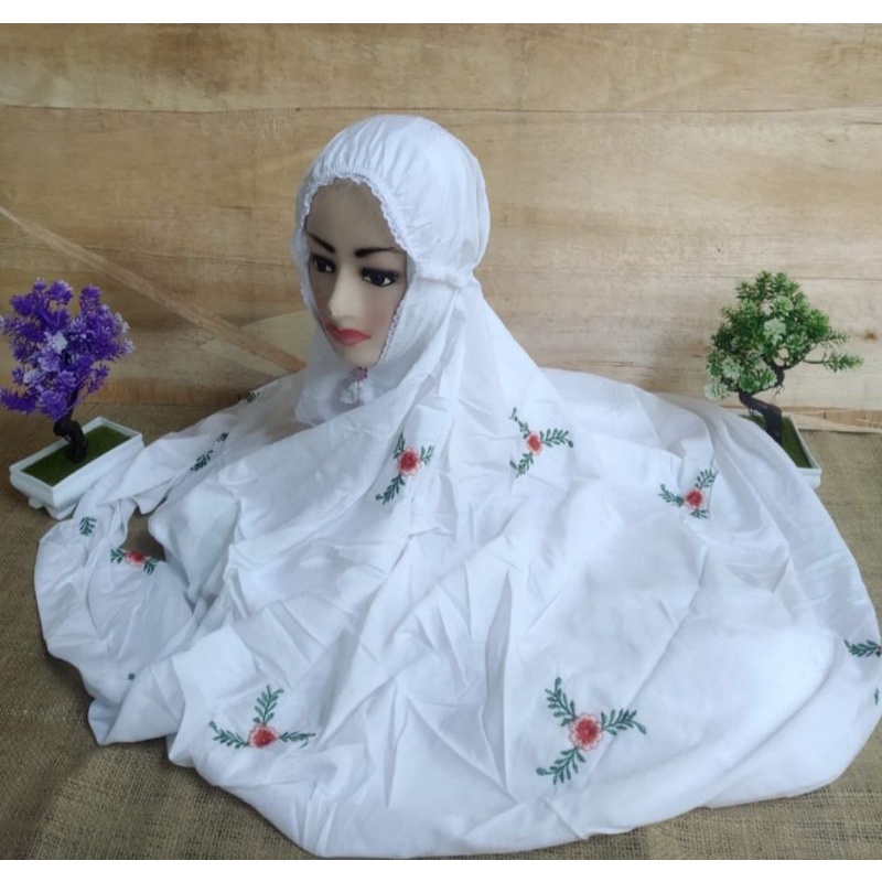 Mukena rayon murah polos putih Mukena rayon bunga kecil tali kerut