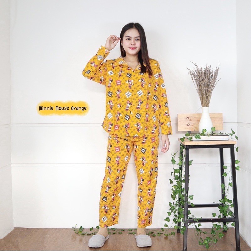 Piyama dewasa jumbo karakter Lengan panjang PP XXL-Minnie GG Orange
