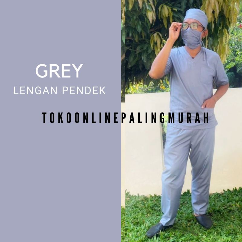 BAJU OKA LENGAN PENDEK MURAH WARNA GREY / BAHAN TOYOBO BAJU JAGA BAJU DOKTER / PERAWAT